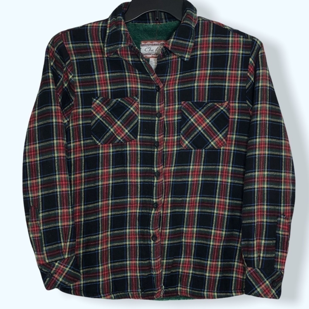 Che Bella by Maxxsel Plaid Shacket with Green Fleece Lining Sz Lg